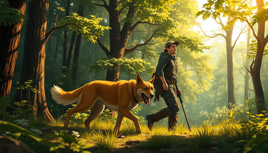 Chien de chasse et son maître en forêt
