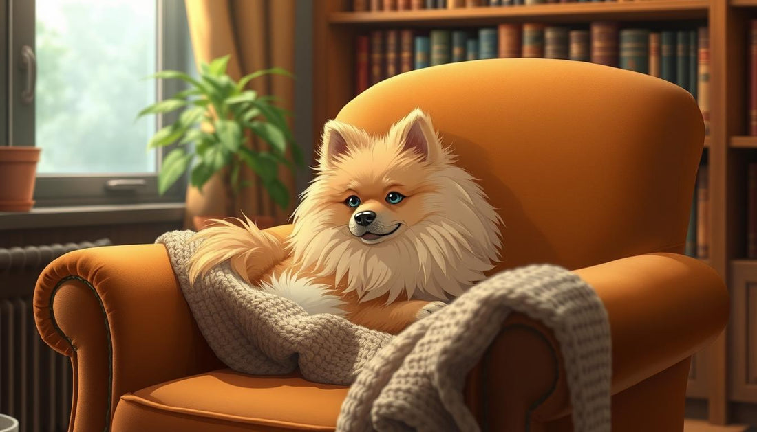 Spitz pelucheux dans un intérieur cosy