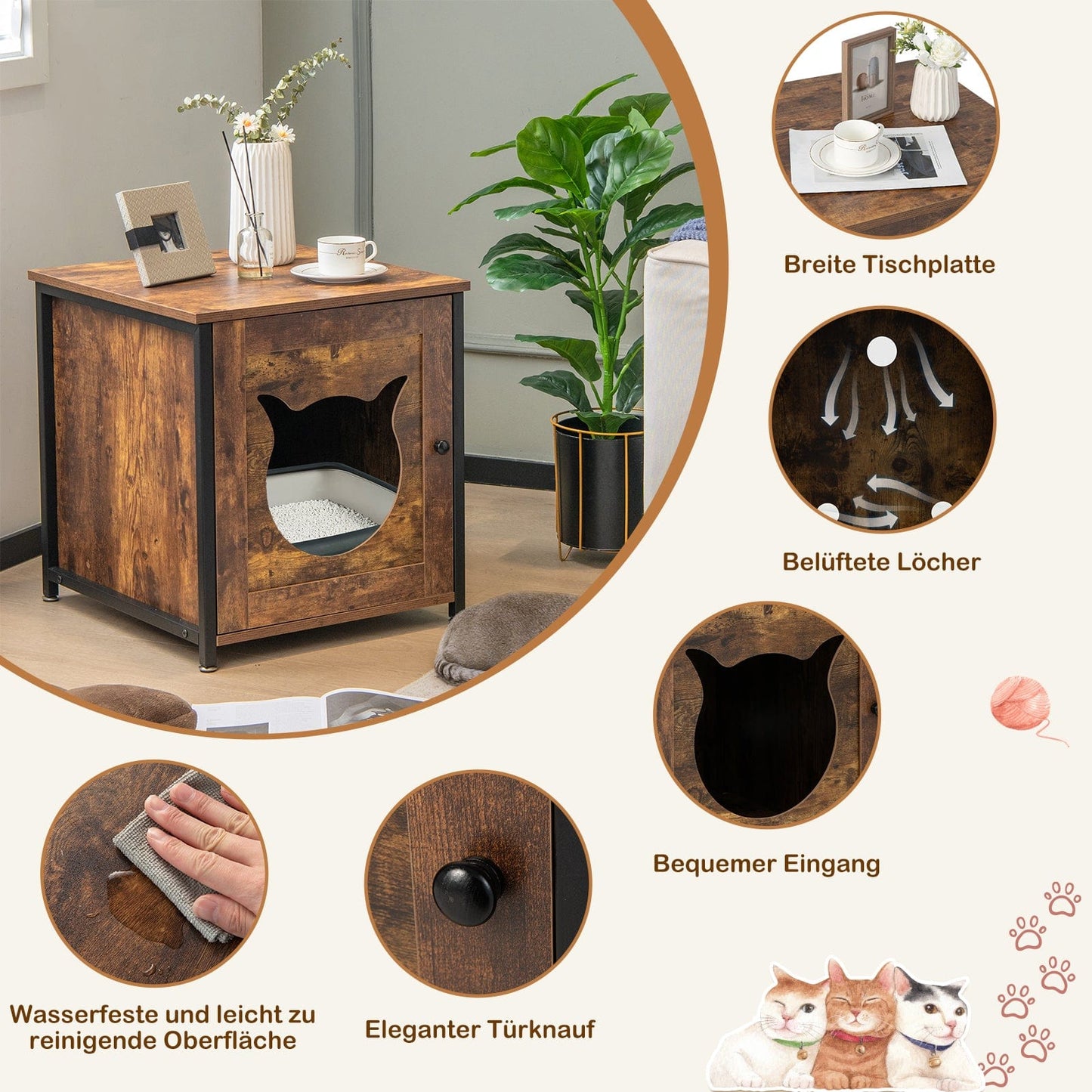 Meuble cache-litière design métal – Niche respirante & facile à nettoyer