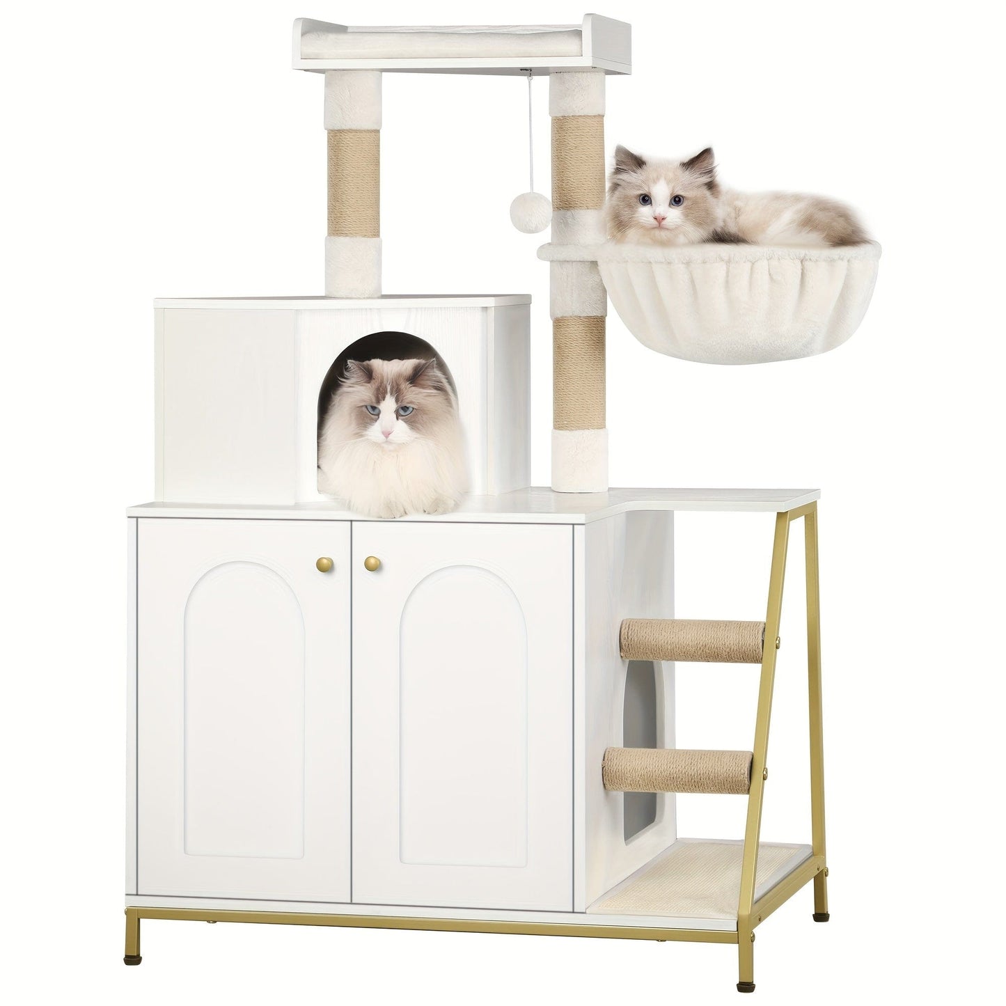Meuble 4-en-1 chat – Cache-litière, arbre à chat & condo multi-niveaux