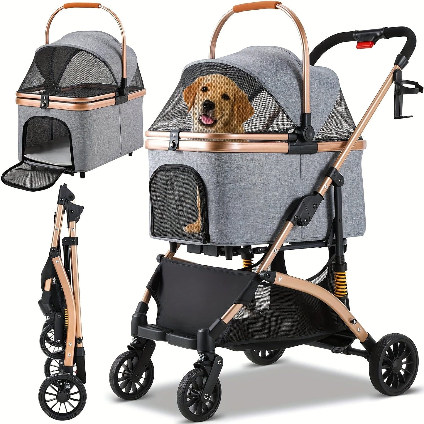 Poussette pliable 3-en-1 pour chats & petits chiens – Jusqu’à 20 kg