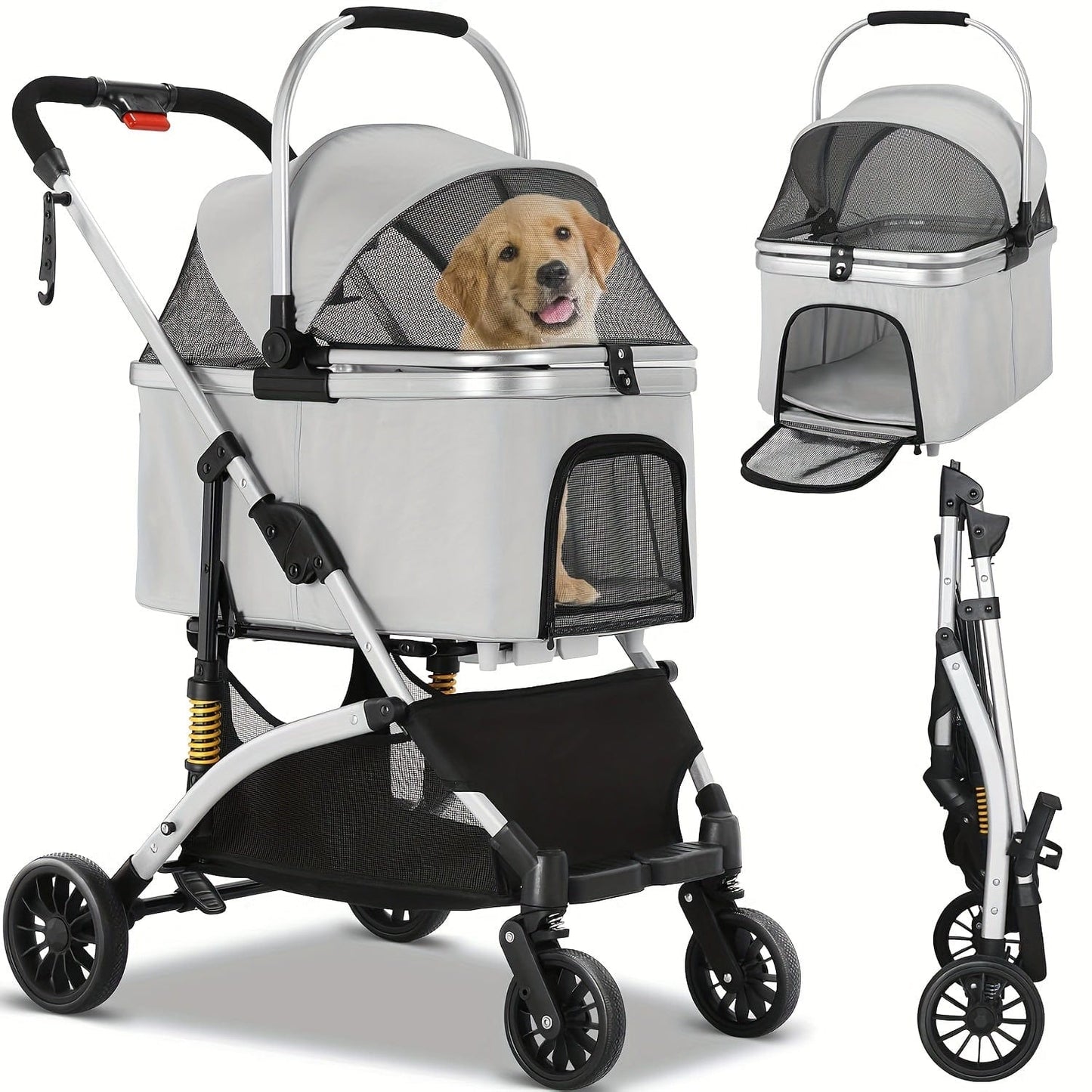 Poussette pliable 3-en-1 pour chats & petits chiens – Jusqu’à 20 kg