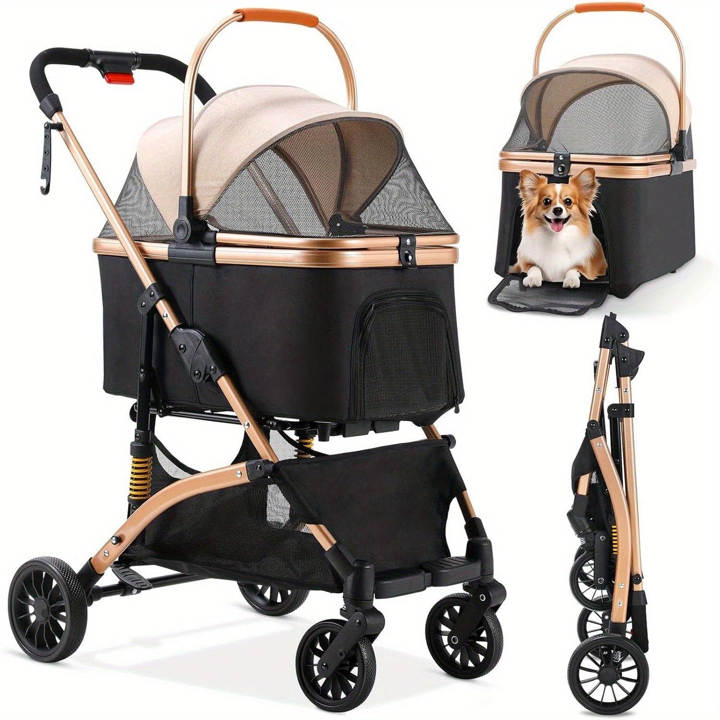 Poussette pliable 3-en-1 pour chats & petits chiens – Jusqu’à 20 kg