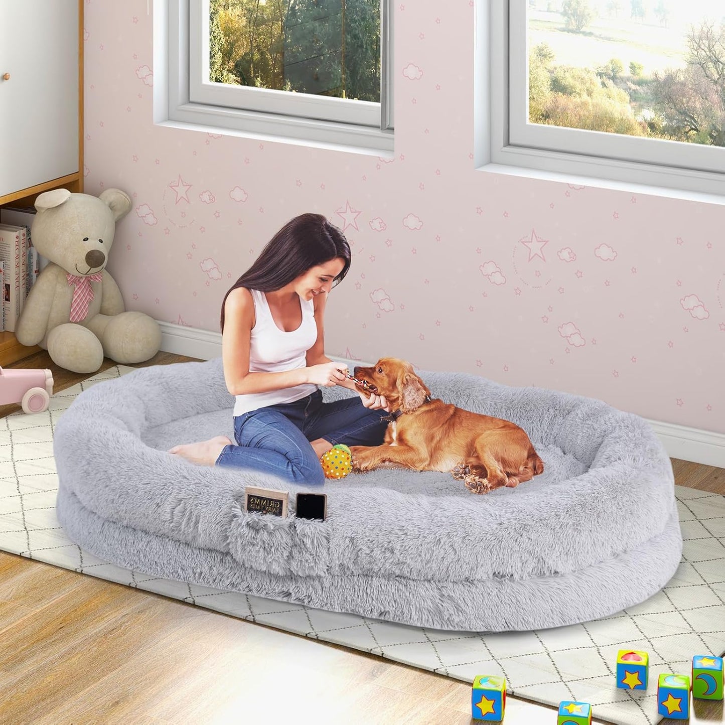 Grand panier pour chien XXL – Lit géant avec plaid & coussin gonflable