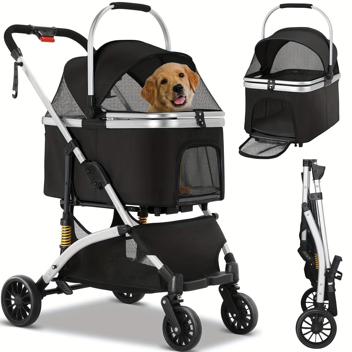 Poussette pliable 3-en-1 pour chats & petits chiens – Jusqu’à 20 kg