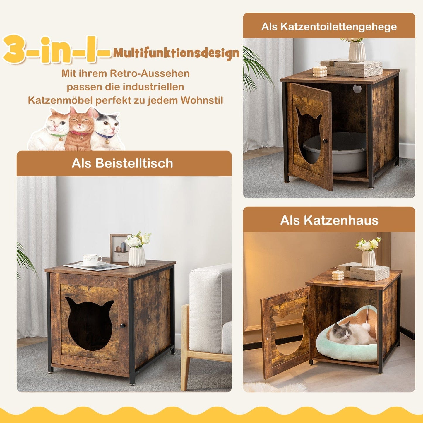 Meuble cache-litière design métal – Niche respirante & facile à nettoyer