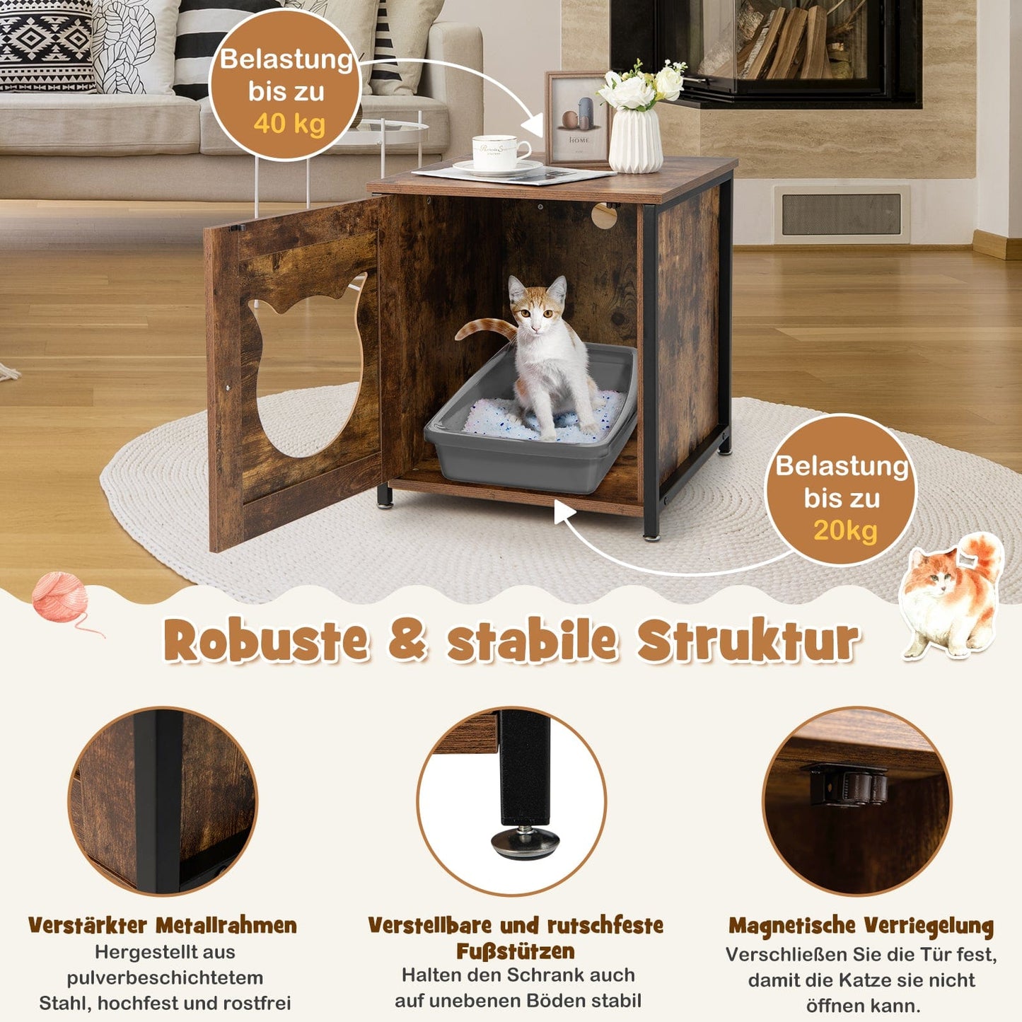 Meuble cache-litière design métal – Niche respirante & facile à nettoyer