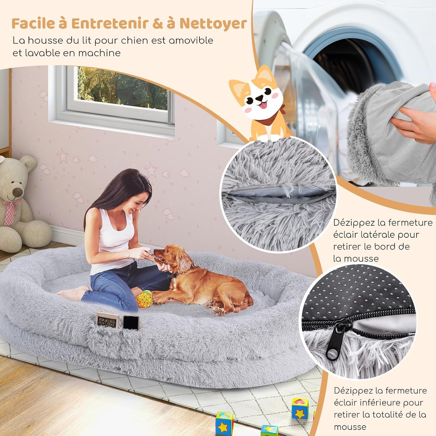Grand panier pour chien XXL – Lit géant avec plaid & coussin gonflable