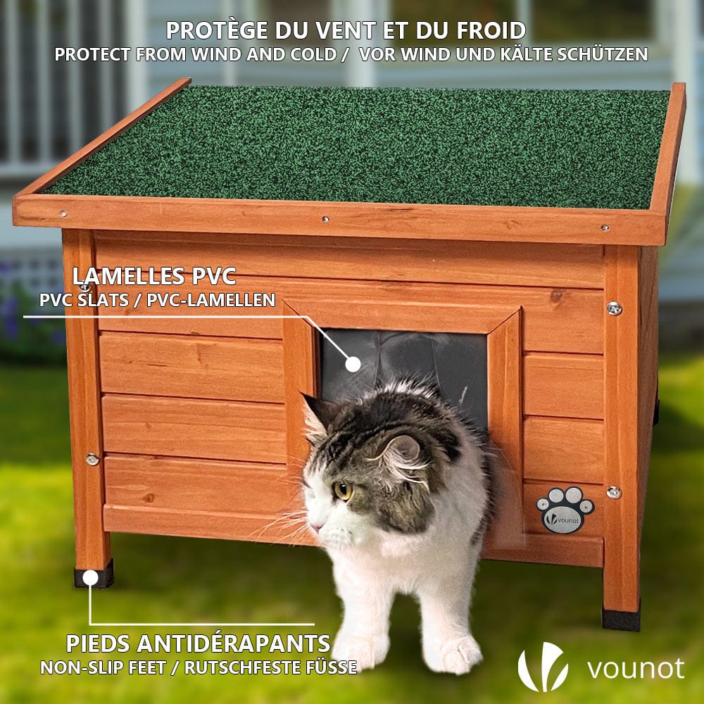 Maison en bois pour chat – Niche intérieure/extérieure avec toit étanche