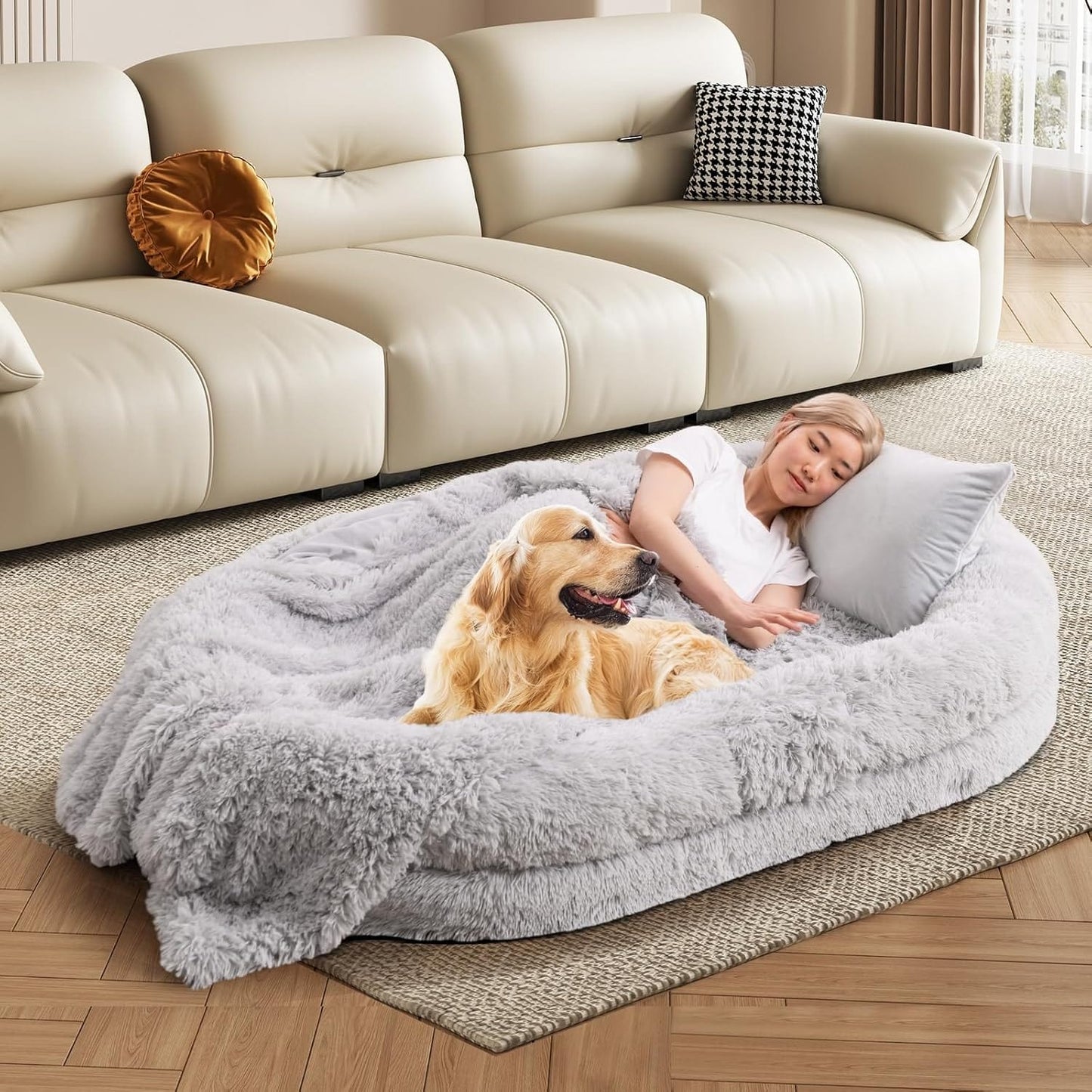 Grand panier pour chien XXL – Lit géant avec plaid & coussin gonflable