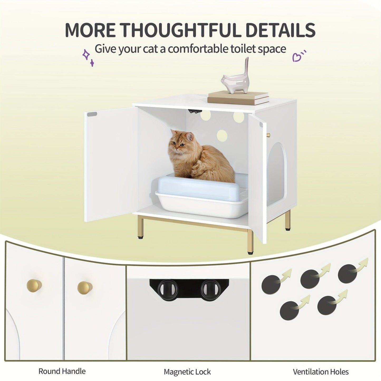 Meuble cache-litière design – Armoire pour chat blanche & dorée