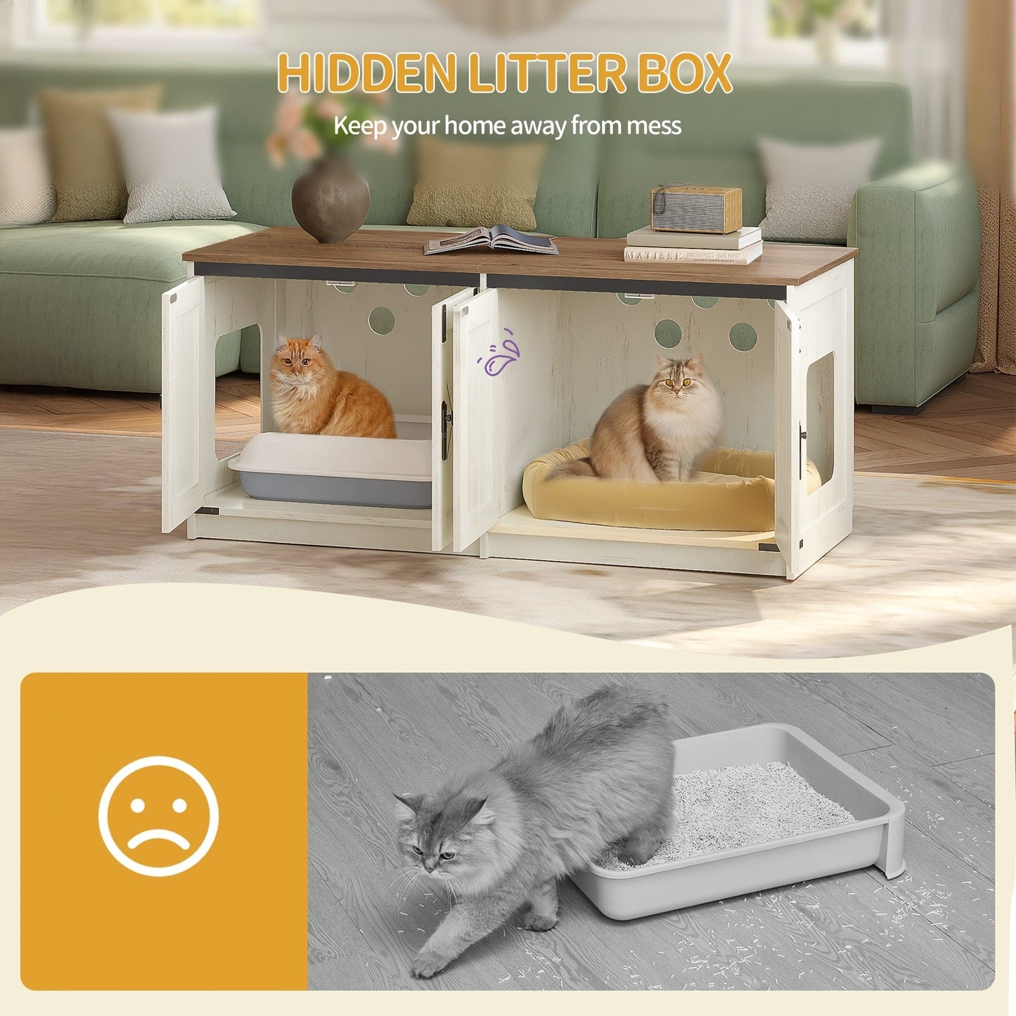 Meuble cache-litière double – Design moderne & cachette pour chats