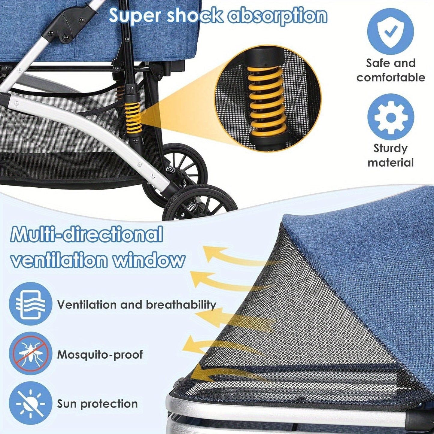Poussette pliable 3-en-1 pour chats & petits chiens – Jusqu’à 20 kg