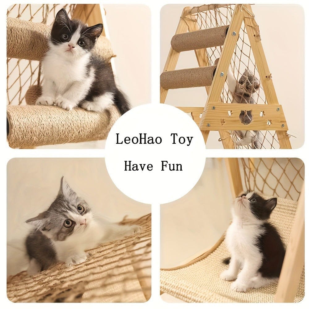 Arbre à chat multi-niveaux bois – Lit douillet & poteaux à gratter
