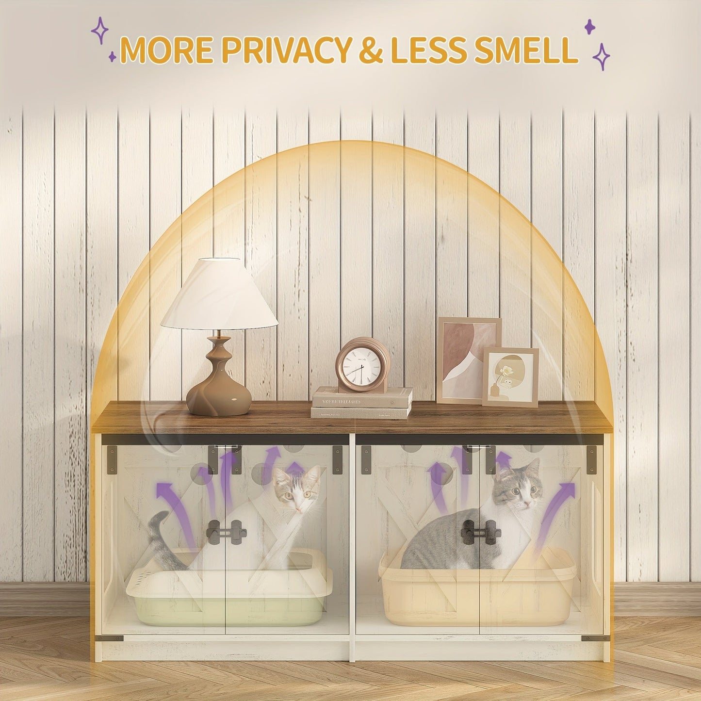 Meuble cache-litière double – Design moderne & cachette pour chats
