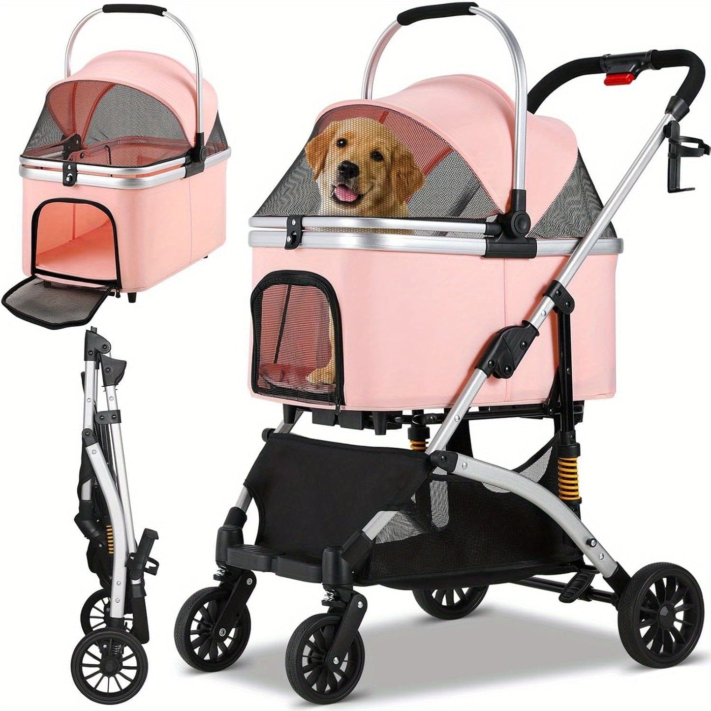 Poussette pliable 3-en-1 pour chats & petits chiens – Jusqu’à 20 kg