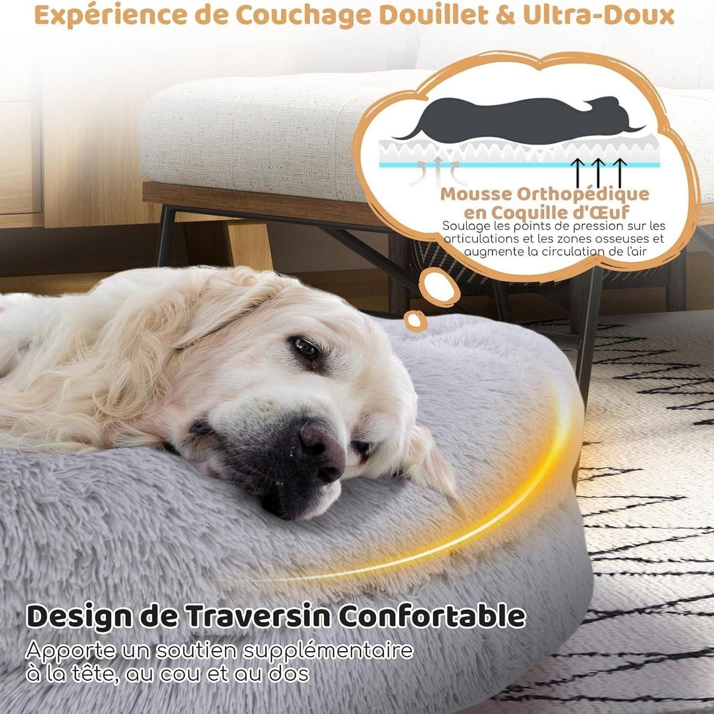Grand panier pour chien XXL – Lit géant avec plaid & coussin gonflable