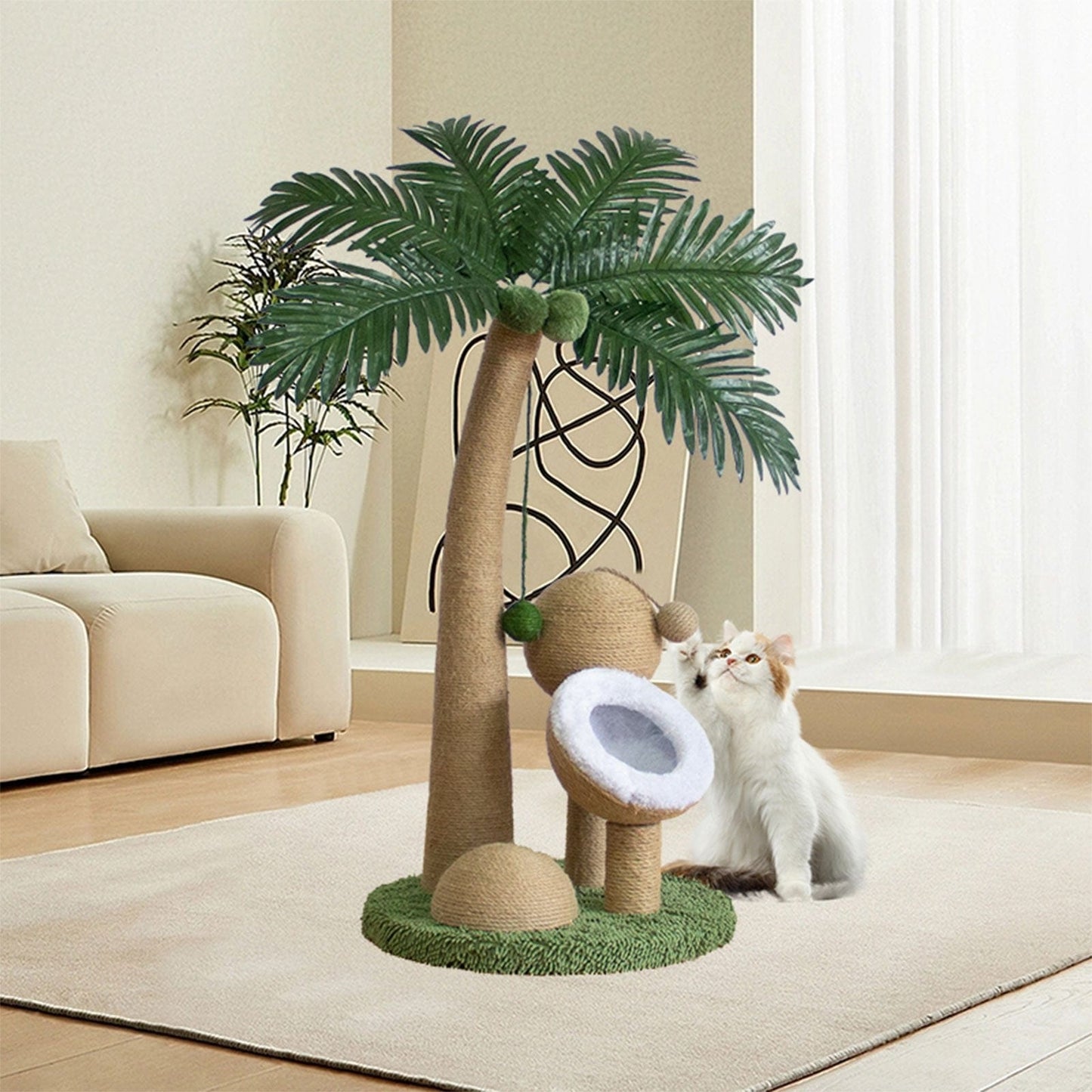 Arbre à chat palmier 82 cm – Poteau à gratter, jouets & nid douillet
