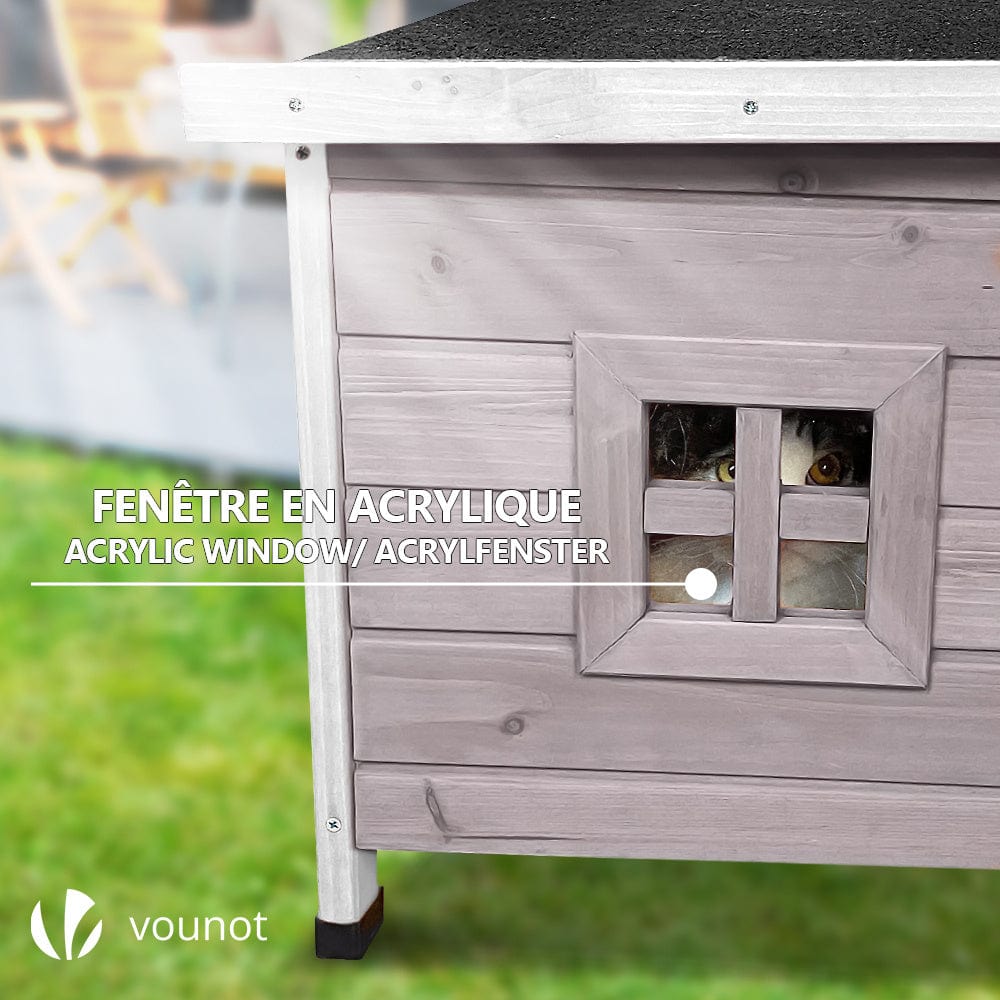 Maison en bois pour chat – Niche intérieure/extérieure avec toit étanche