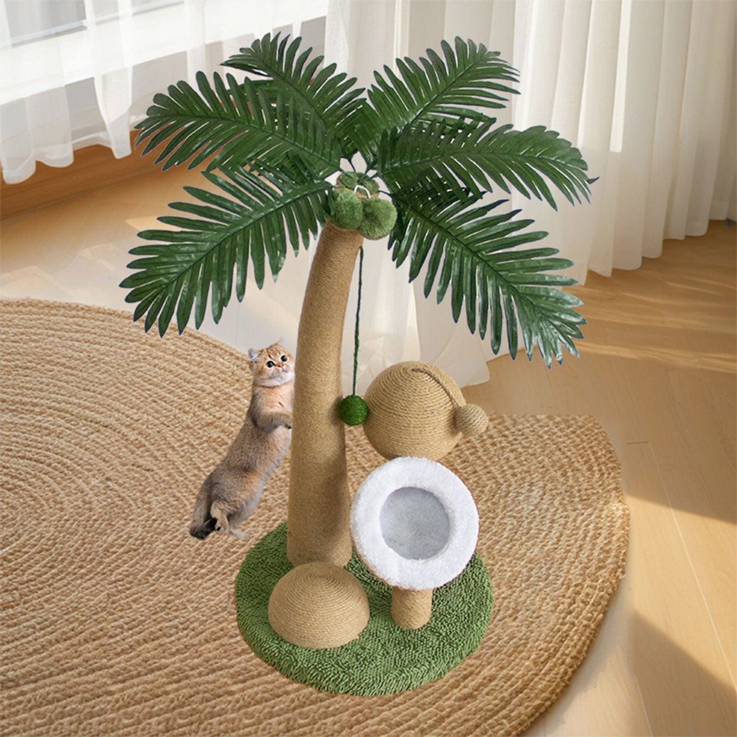 Arbre à chat palmier 82 cm – Poteau à gratter, jouets & nid douillet