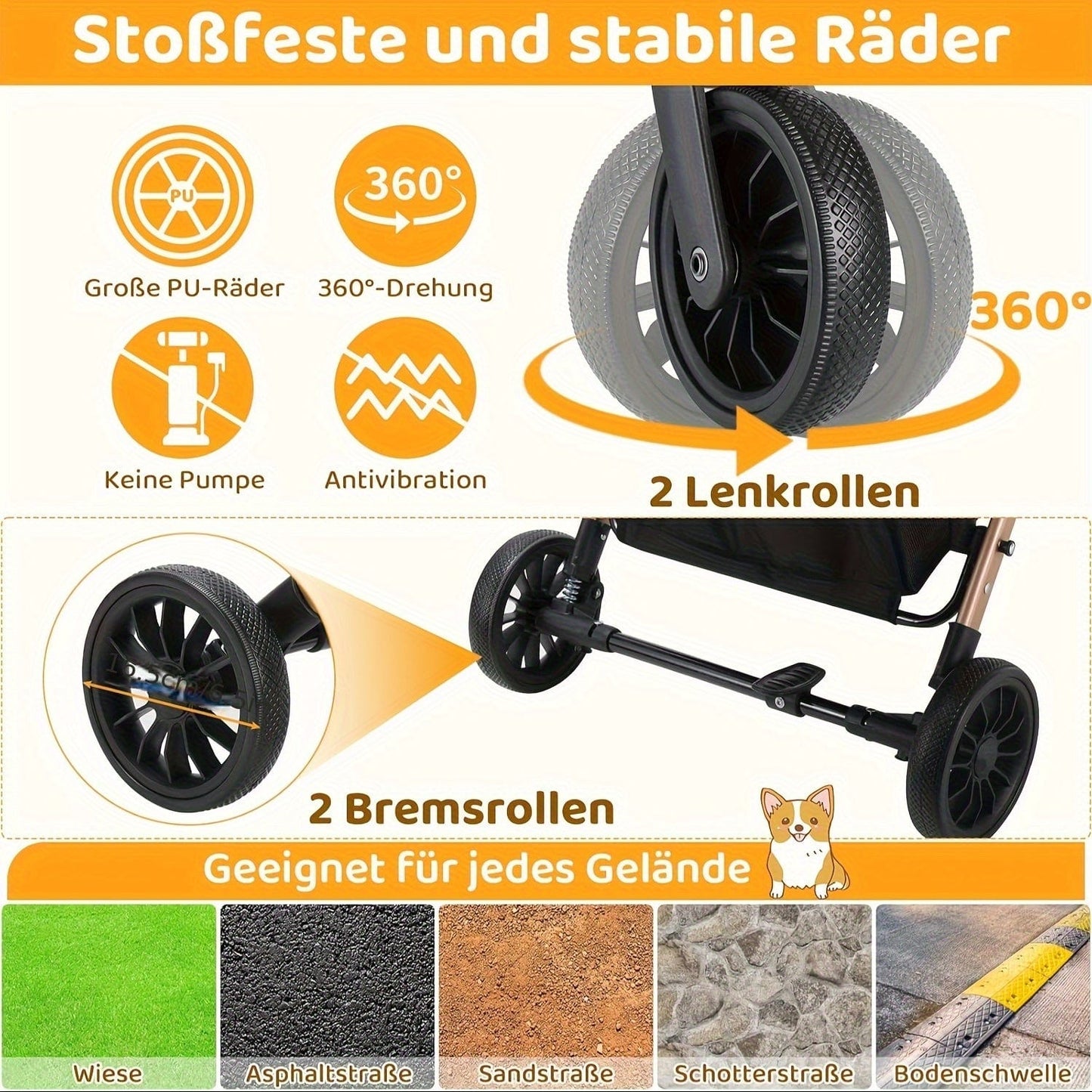 Poussette pliable 3-en-1 pour chats & petits chiens – Jusqu’à 20 kg
