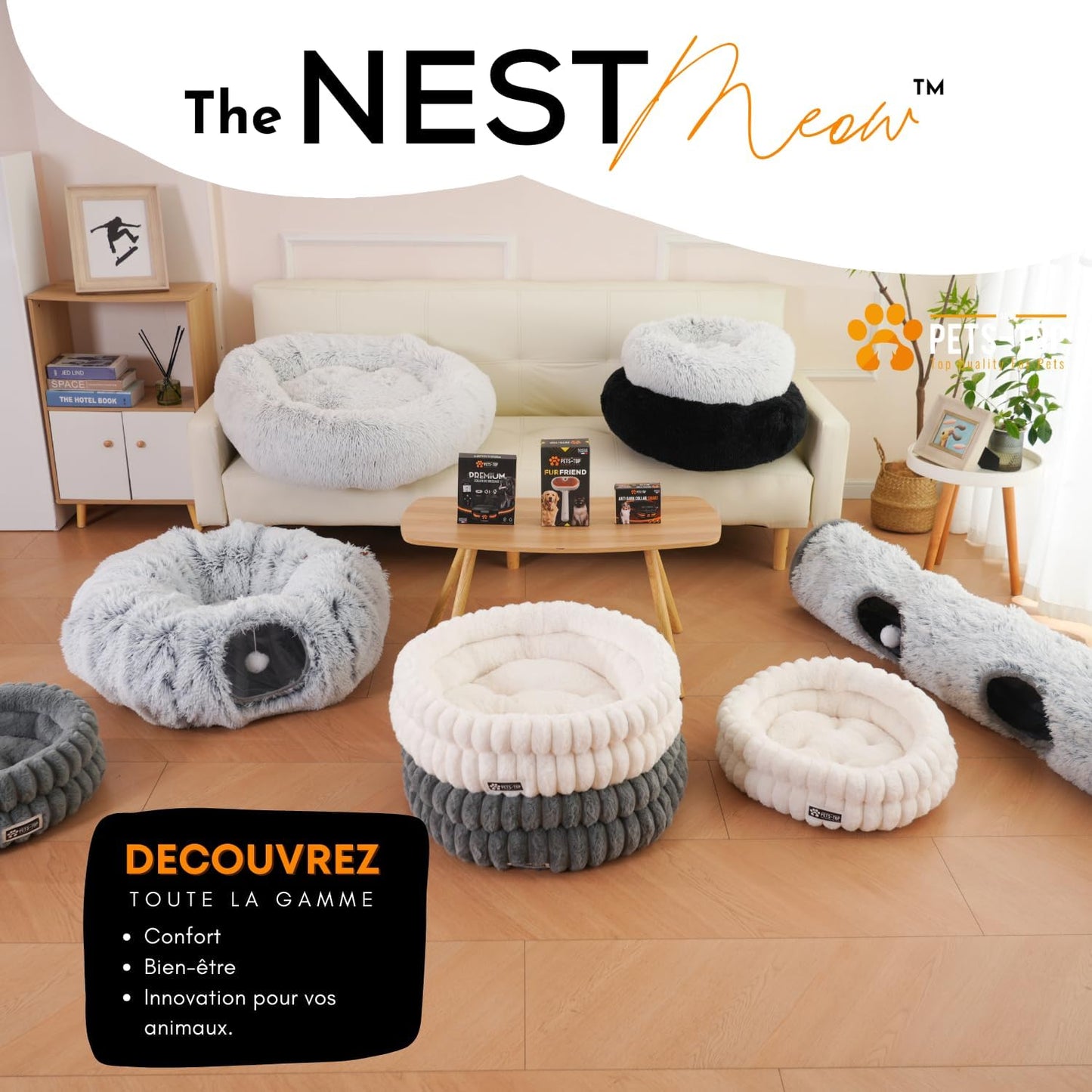 Panier chat moelleux One PETS-TOP – Coussin doux et confortable 50 cm Nest Moew