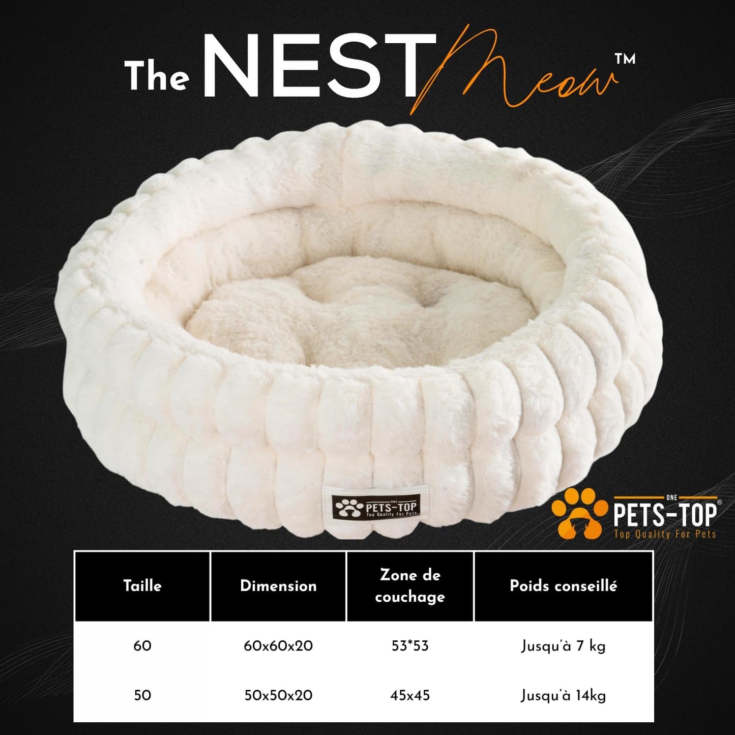 Panier chat moelleux One PETS-TOP – Coussin doux et confortable 50 cm Nest Moew