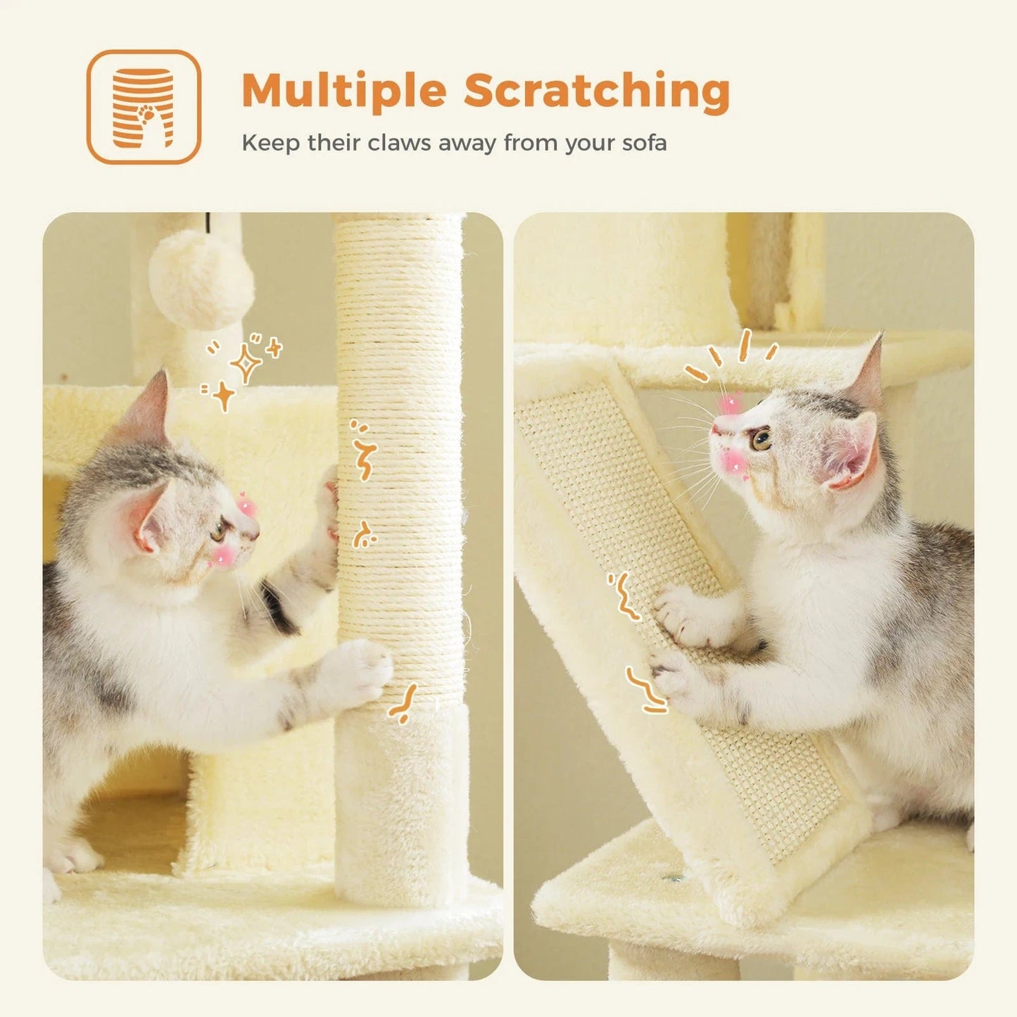 Grand arbre à chat 180cm – Tour avec hamac, griffoir sisal, jouets
