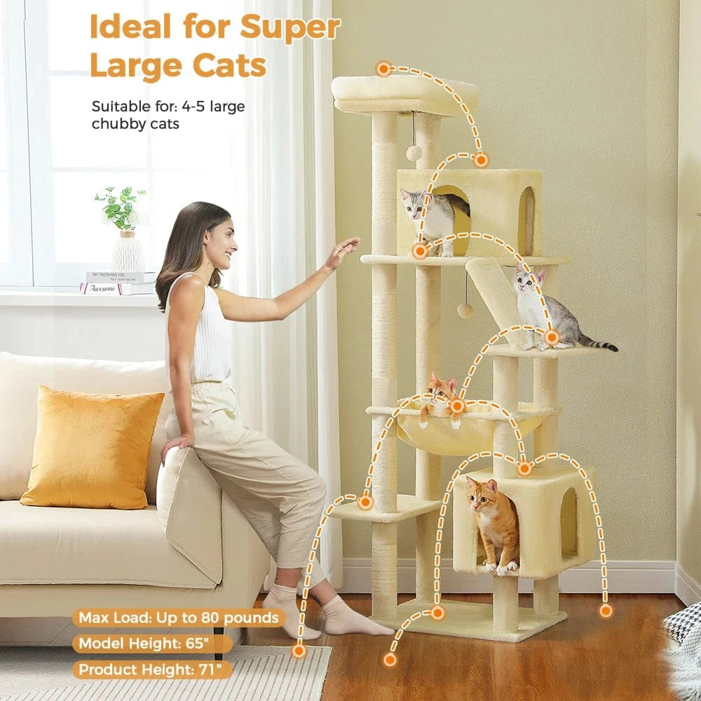 Grand arbre à chat 180cm – Tour avec hamac, griffoir sisal, jouets
