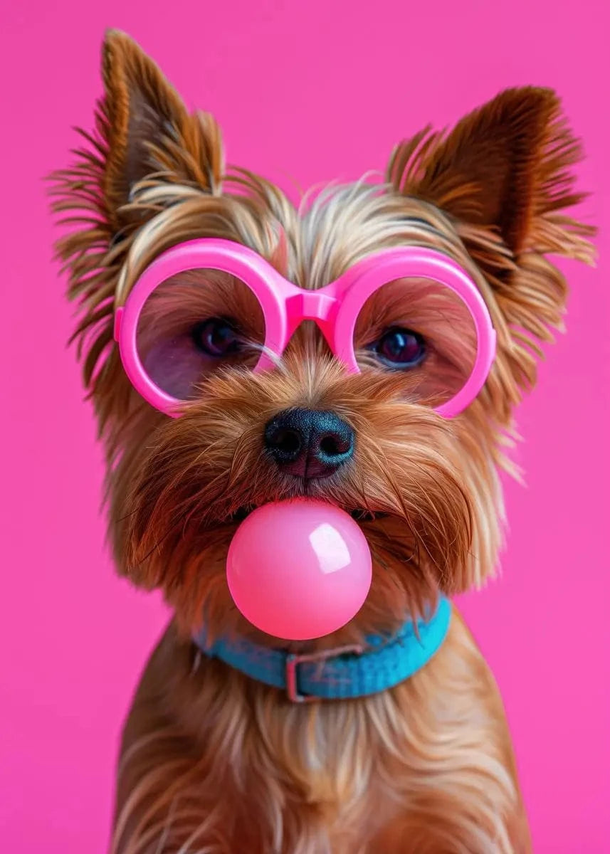 Affiche chien coloré Bubblegum – Samoyède, bouledogue, Corgi déco murale PawLuxe™