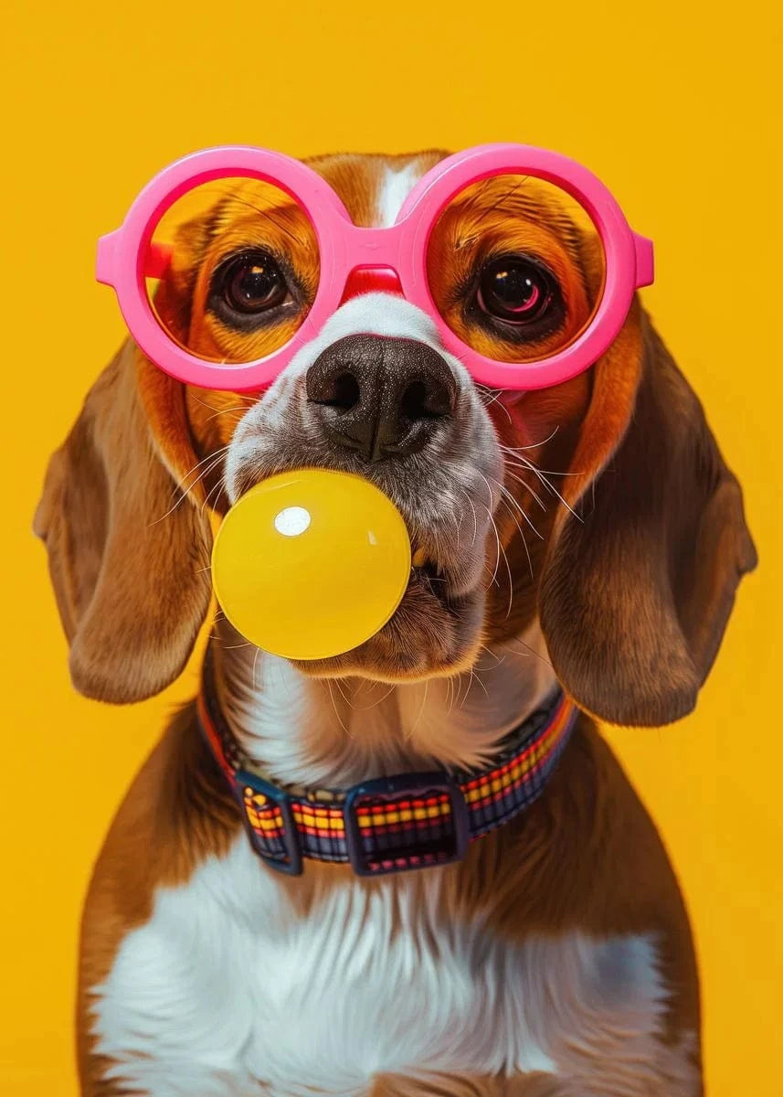 Affiche chien coloré Bubblegum – Samoyède, bouledogue, Corgi déco murale PawLuxe™