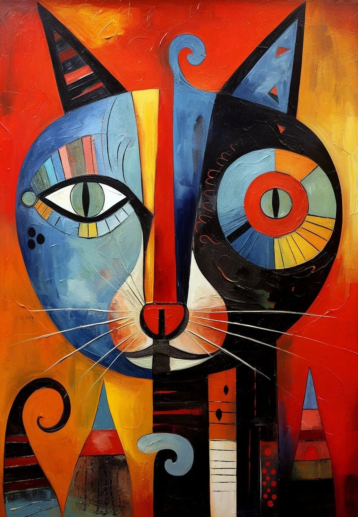 Affiche de chat en Patchwork, motif géométrique abstrait