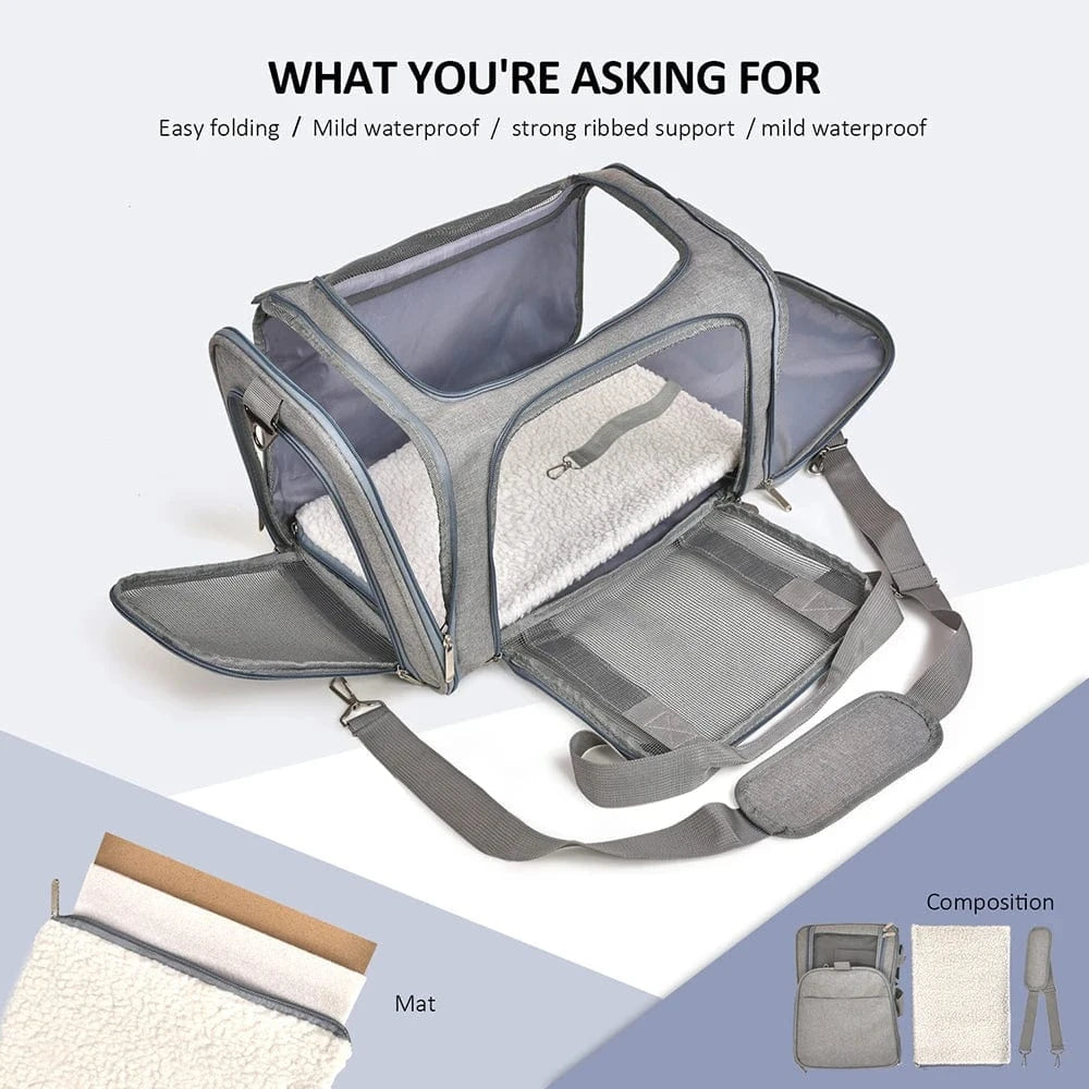 Sac de Transport pour Chien & Chat – Sac à Dos Latéral Souple, Voyage & Avion ✈ | Transport Animaux de Compagnie Confortable et Sécurisé