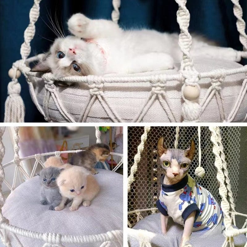Hamac suspendu pour animaux – Balançoire chat en corde coton tissée