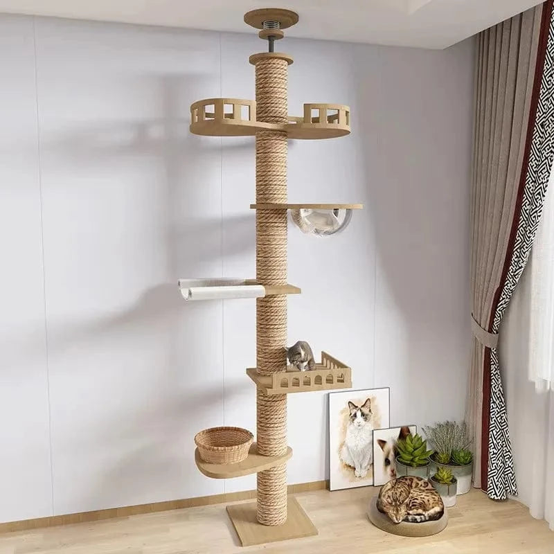 Maison d’arbre réglable chat – Tour du sol au plafond avec hamac