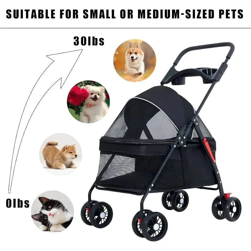 Poussette pliable légère pour animaux – Chiens & chats – Idéale voyage et plein air