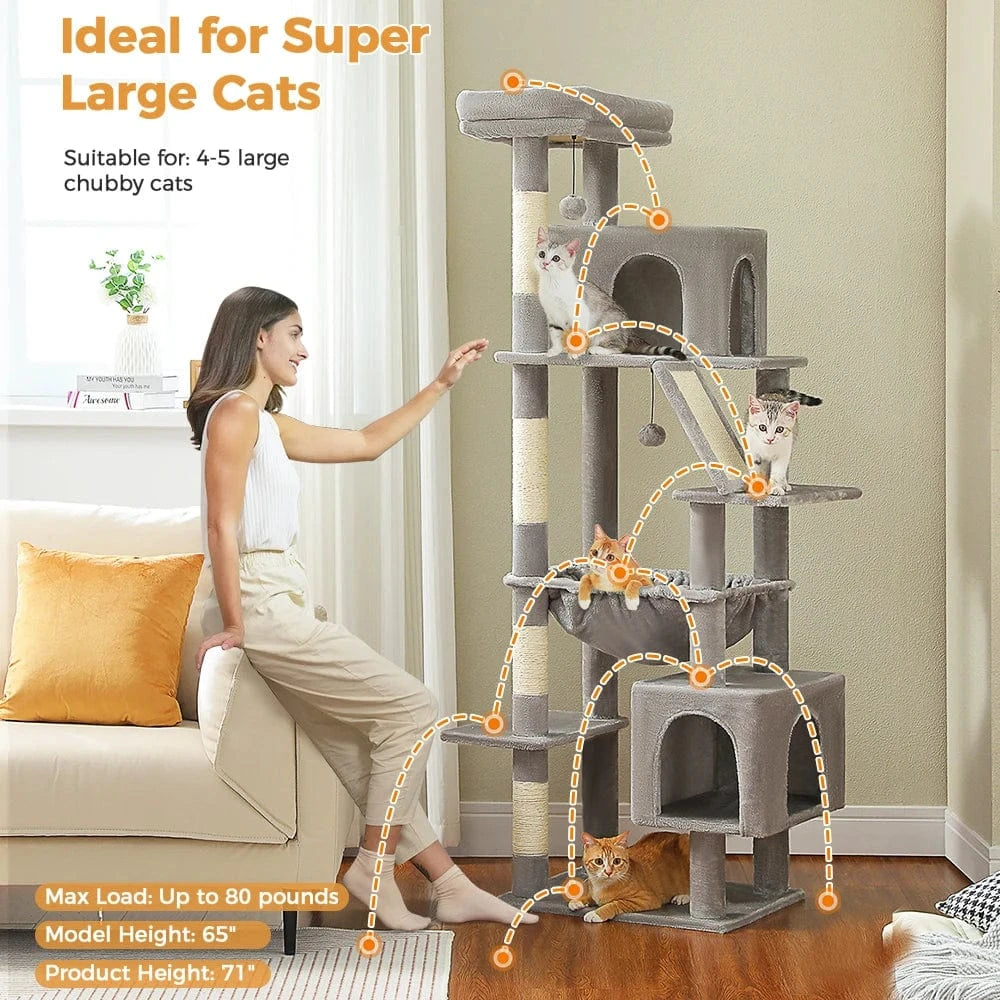 Grand arbre à chat 180cm – Tour avec hamac, griffoir sisal, jouets