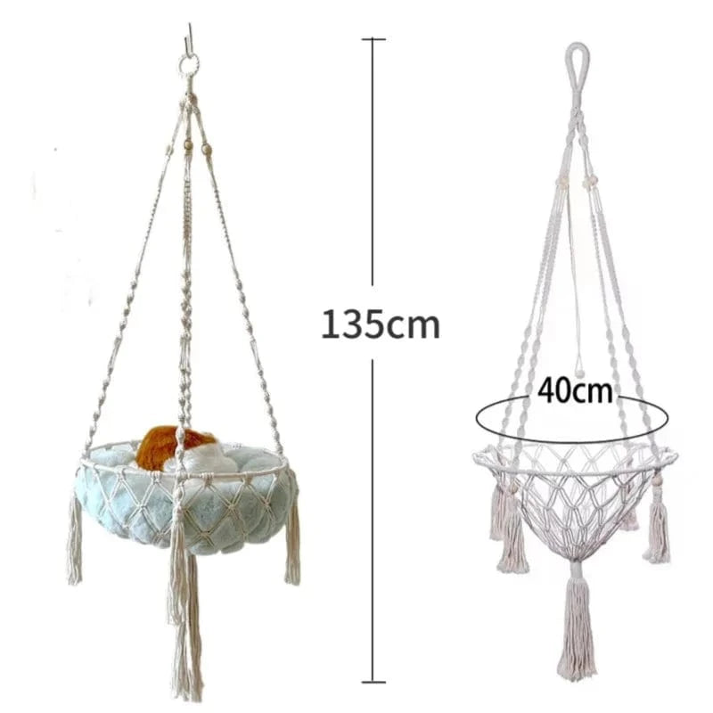 Hamac suspendu pour animaux – Balançoire chat en corde coton tissée