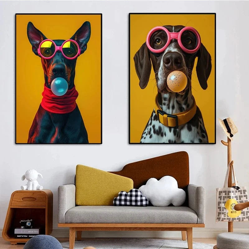 Affiche chien coloré Bubblegum – Samoyède, bouledogue, Corgi déco murale PawLuxe™