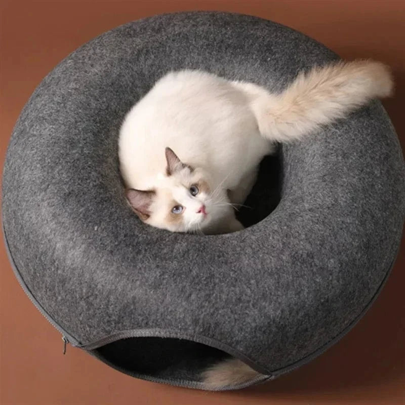 Lit Donut en feutre 2-en-1 pour chat & chien – Tunnel interactif