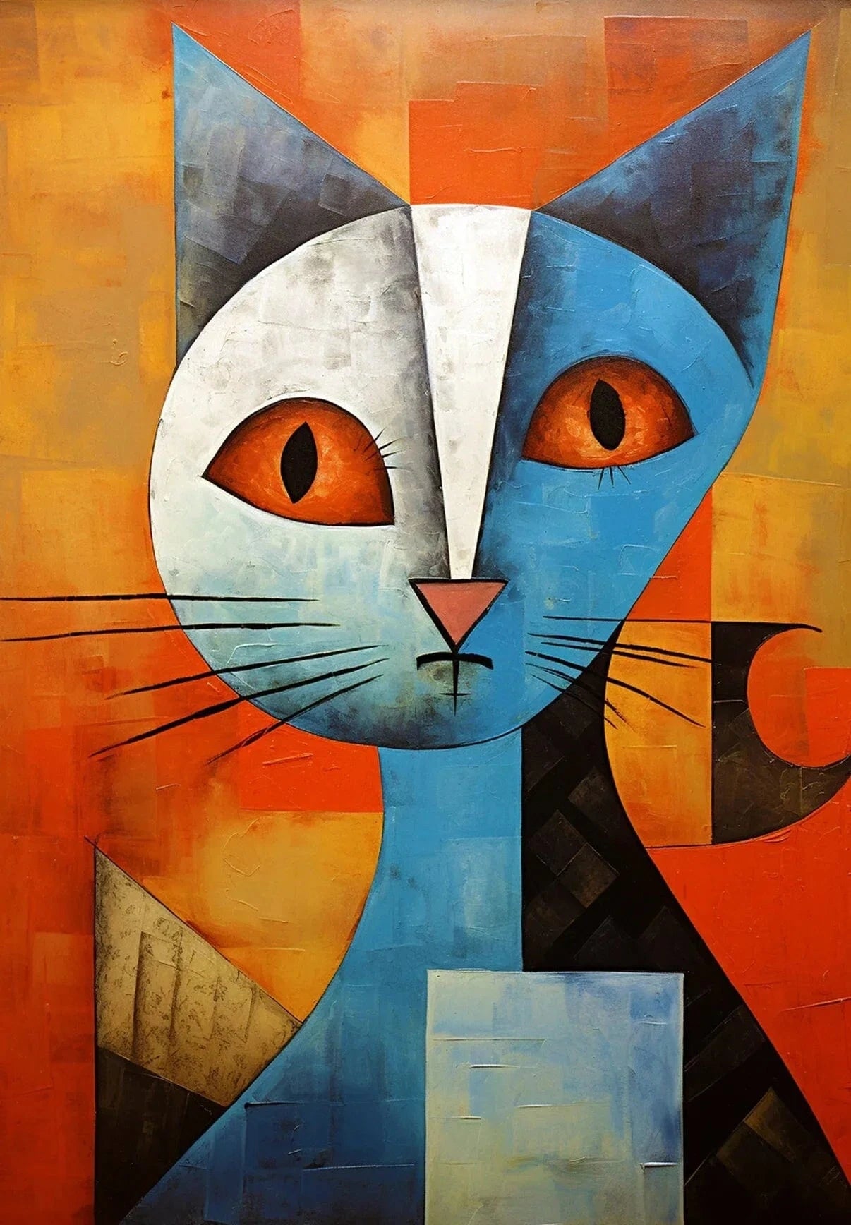 Affiche de chat en Patchwork, motif géométrique abstrait