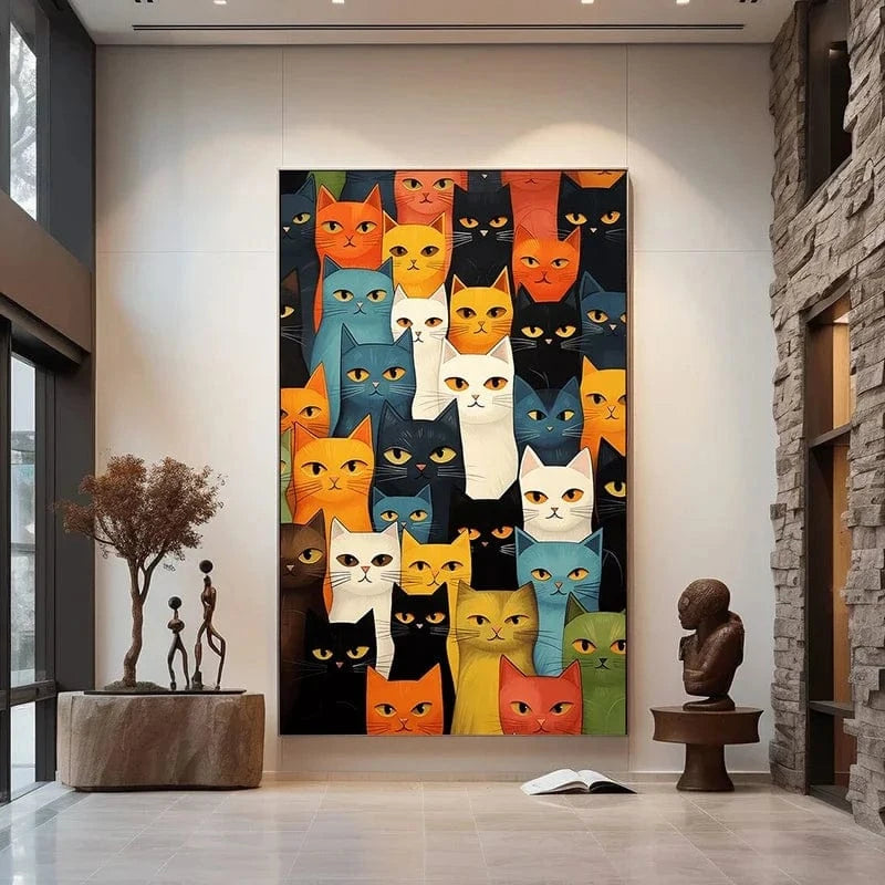 Peinture toile chat mignon – Art mural abstrait coloré déco maison PawLuxe™