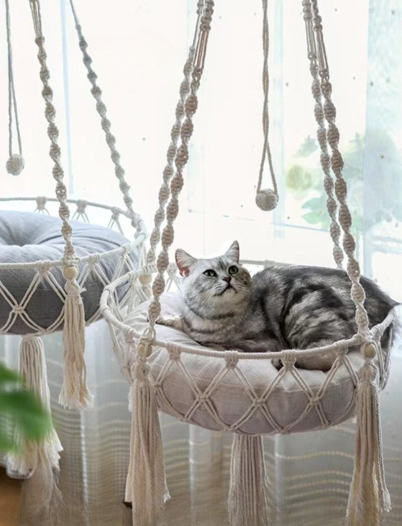 Hamac suspendu pour animaux – Balançoire chat en corde coton tissée
