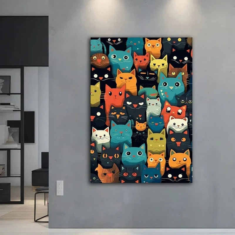 Peinture toile chat mignon – Art mural abstrait coloré déco maison PawLuxe™