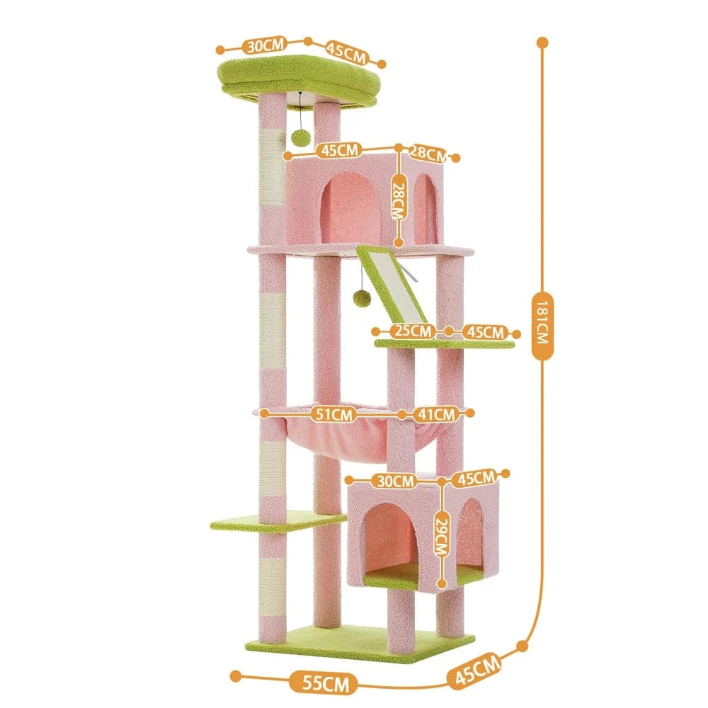 Grand arbre à chat 180cm – Tour avec hamac, griffoir sisal, jouets