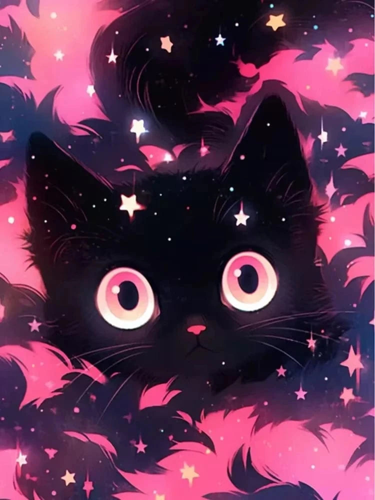 Peinture artistique ciel et chat noir – Décoration maison salon bar PawLuxe™