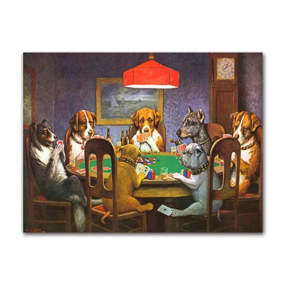 Affiche drôle chiens jouant au poker – Art mural carlin casino déco
