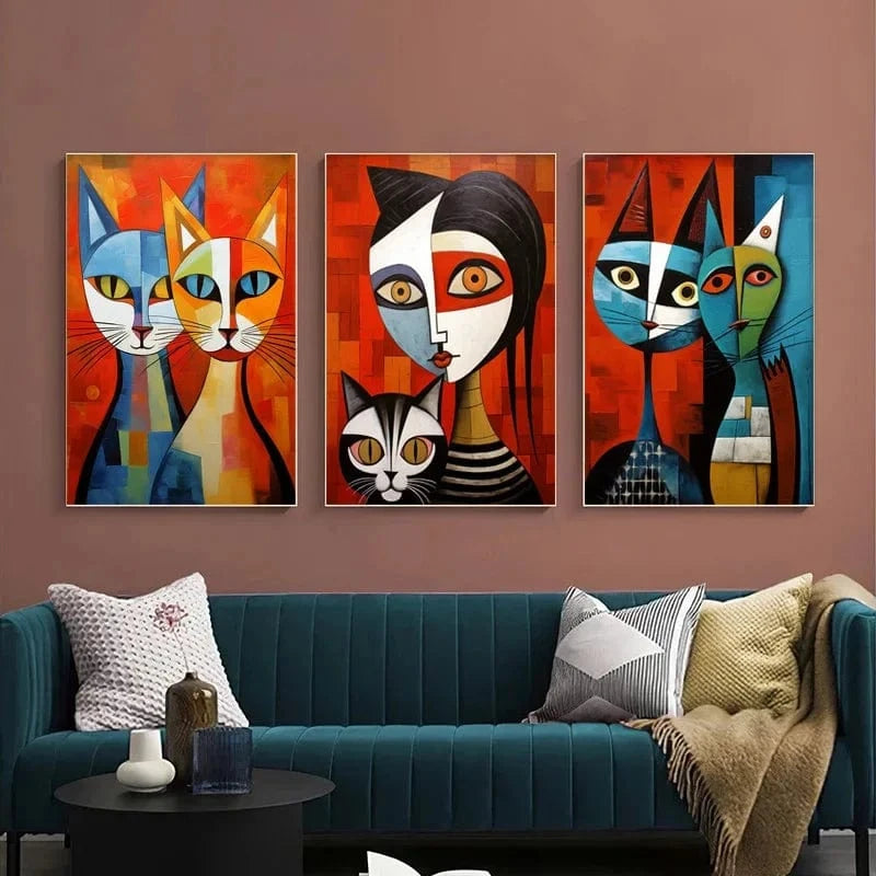 Affiche de chat en Patchwork, motif géométrique abstrait