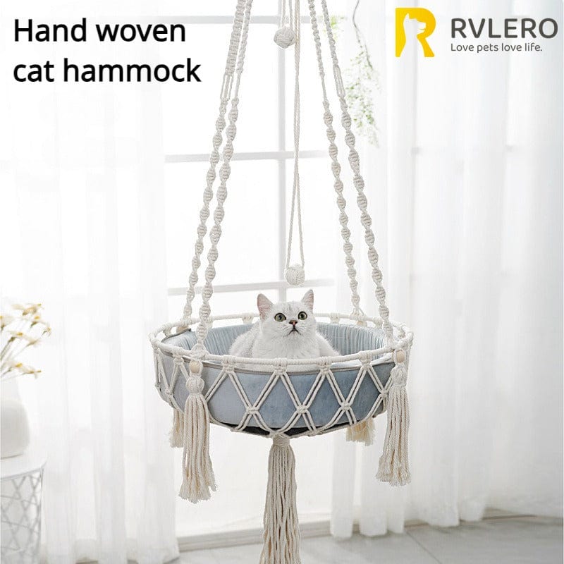 Hamac suspendu pour animaux – Balançoire chat en corde coton tissée