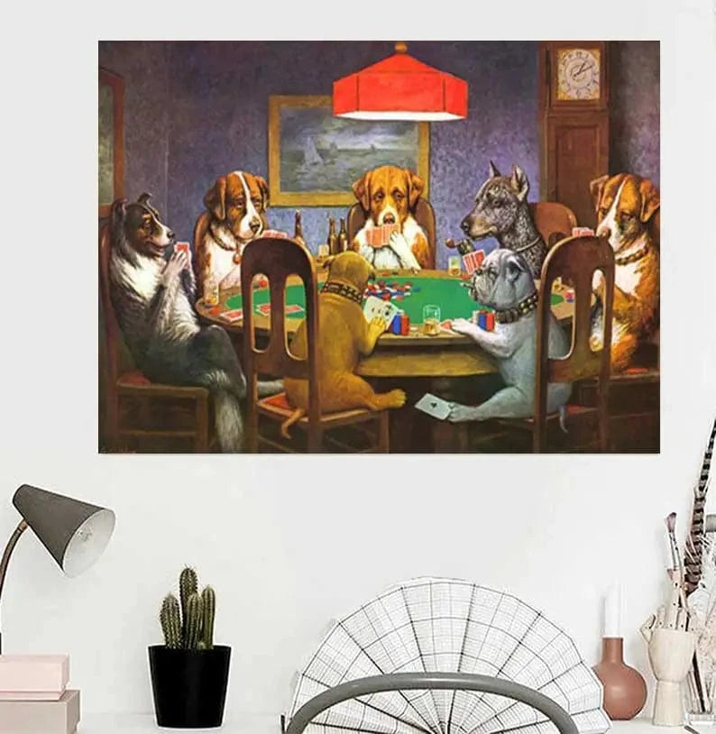 Affiche drôle chiens jouant au poker – Art mural carlin casino déco